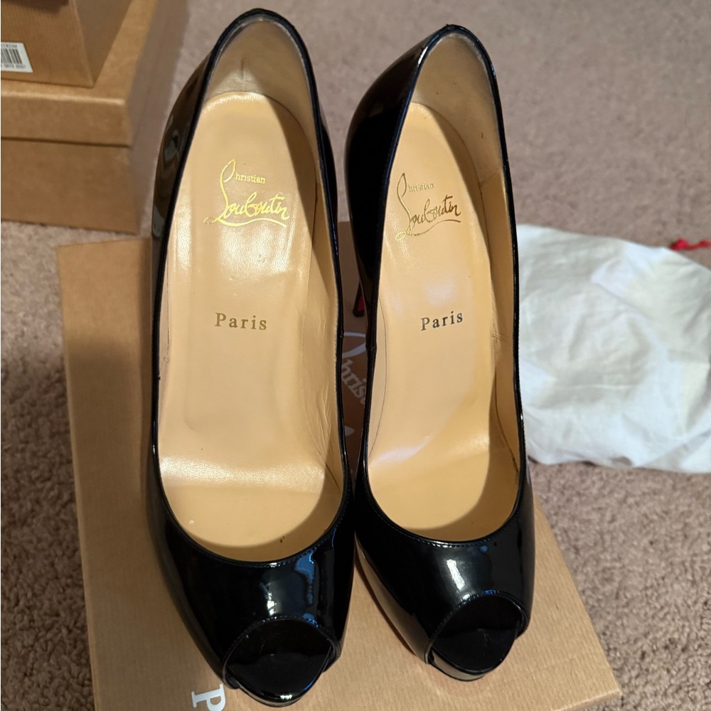 Christian Louboutin Glossy Black Peep Toe Heels